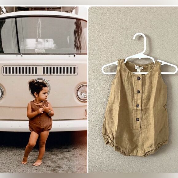 NWT The Simple Folk Linen Blend Freedom Romper in Camel - Picture 1 of 7